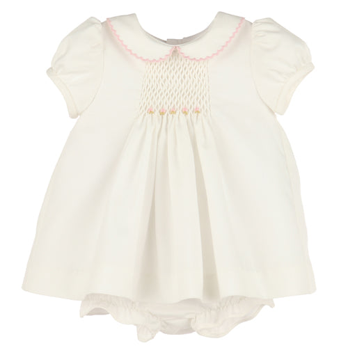 Luli & me Pink "Sweet April" Smocked Dress, Bloomer & Bonnet