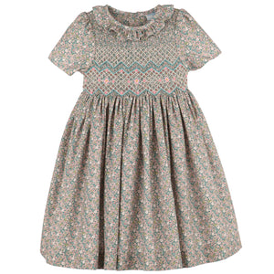 Luli & Me Teal Forest Floral Smocked Dress