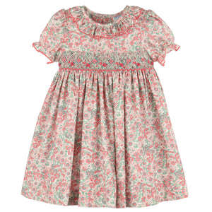 Luli & Me Coral Blush Floral Smocked Dress