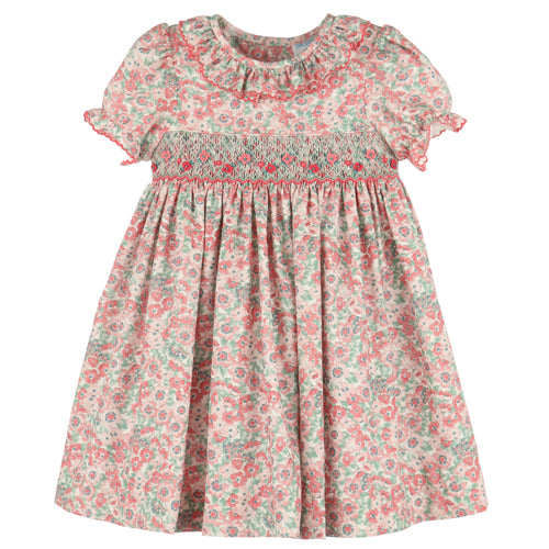 Luli & Me Coral Blush Floral Smocked Dress