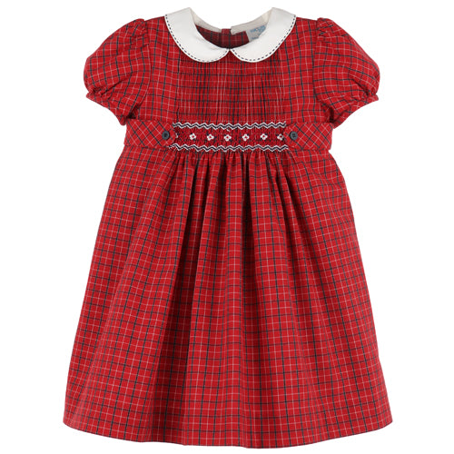 Luli & Me Red Check Smocked Dress with Tabs