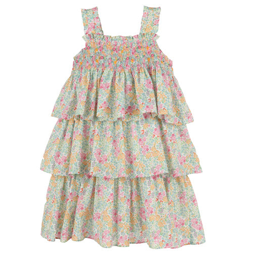 Luli & Me Pink Garden Smocked Ruffles Dress