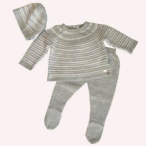 Martin Aranda Lt Grey and Ivory Cable Knit 2 Pc Footie Set