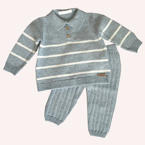 Martin Aranda Blue Grey Stripe Polo Sweater & Pants