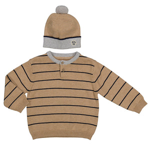 Mayoral Sand Stripe Sweater & Hat