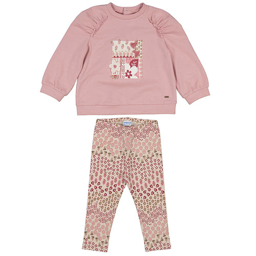 Mayoral Blush Pink Flower Sweatshirt & Leggings Set