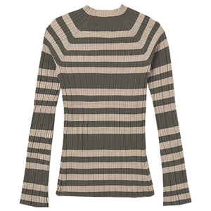Mayoral Ivory and Sage Stripe Mock Turtleneck Top