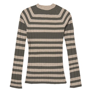 Mayoral Ivory and Sage Stripe Mock Turtleneck Top