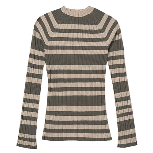 Mayoral Ivory and Sage Stripe Mock Turtleneck Top