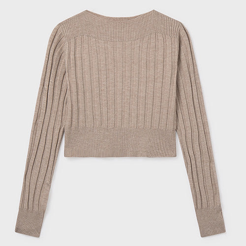 Mayoral Mouline Beige Ribbed Sweater