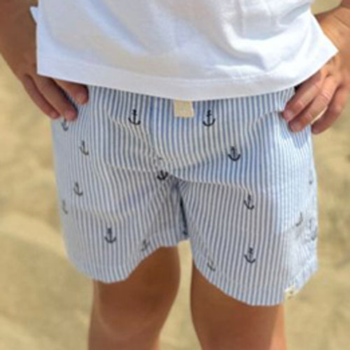 Me & Henry Blue & White Seersucker Shorts with Anchors