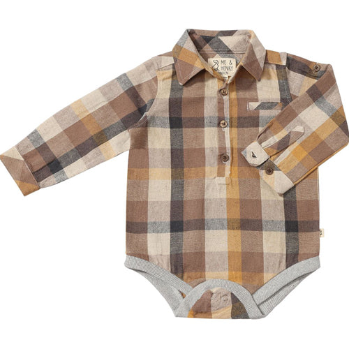 Me & Henry Jasper Brown Plaid Onesie Shirt