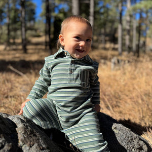Me & Henry Hunter Green Stripe Romper