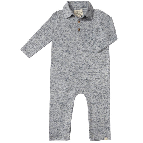 Me & Henry Heathered Navy Polo Romper