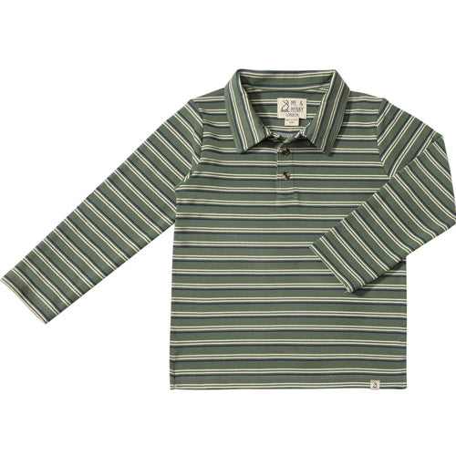 Me & Henry Forest Green Stripe Velour Polo Shirt