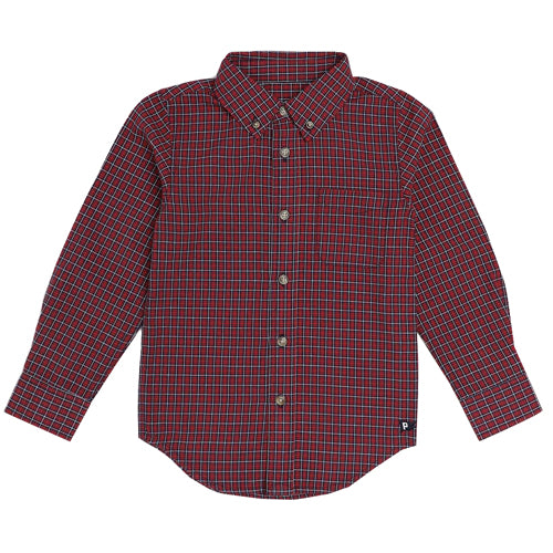 Pedal Red, Navy Blue and White Plaid Shirt