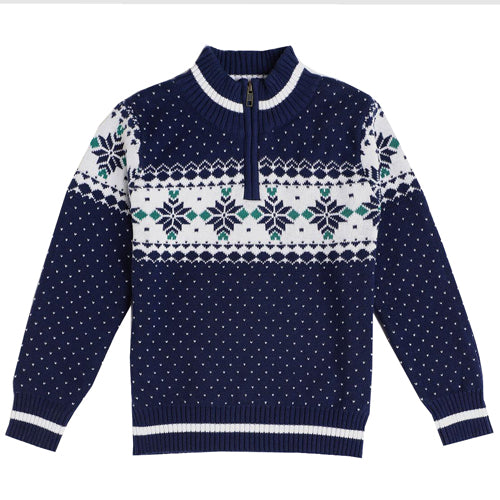 Pedal Alpine Navy 1/4 Zip Snow Flake Sweater