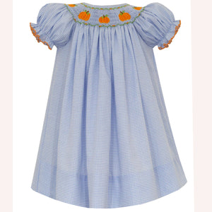 Petit Bebe Pumpkins Blue Gingham Smocked Dress