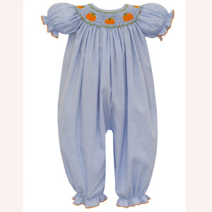 Petit Bebe Pumpkins Blue Gingham Smocked Long Bubble