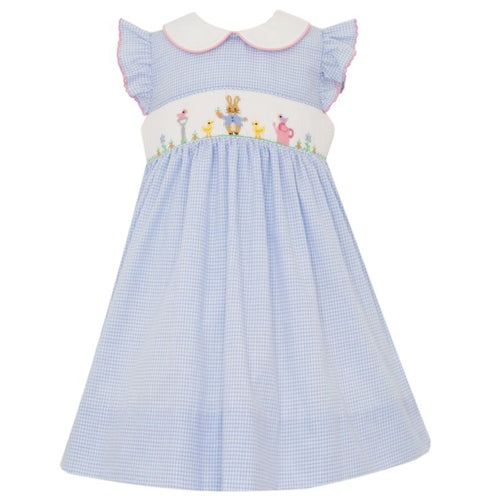 Petit Bebe Blue Gingham Peter Rabbit Smocked Dress