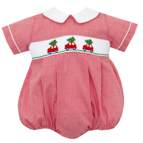 Petit Bebe Red Check Christmas Tree & Car Romper