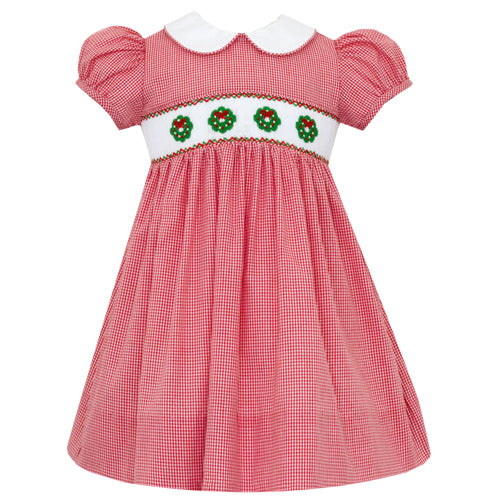 Petit Bebe Red Check Wreath Dress