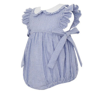 Petit Bebe Navy Blue Striped Seersucker Bubble