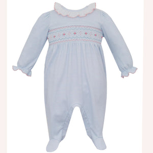 Petit Bebe Cindy Blue Stripe Smocked Footie