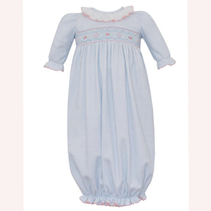 Petit Bebe Cindy Blue and White Stripe Smocked Gown