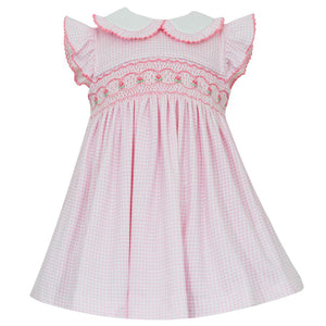 Petit Bebe Amelia Pink Gingham Smocked Knit Dress