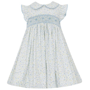 Petit Bebe "Amelia" Blue Floral Smocked Dress