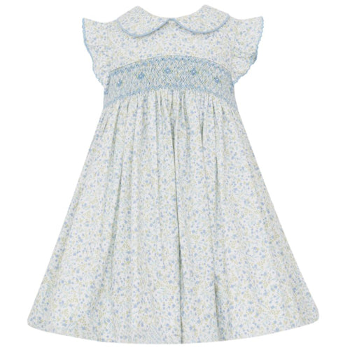 Petit Bebe "Amelia" Blue Floral Smocked Dress