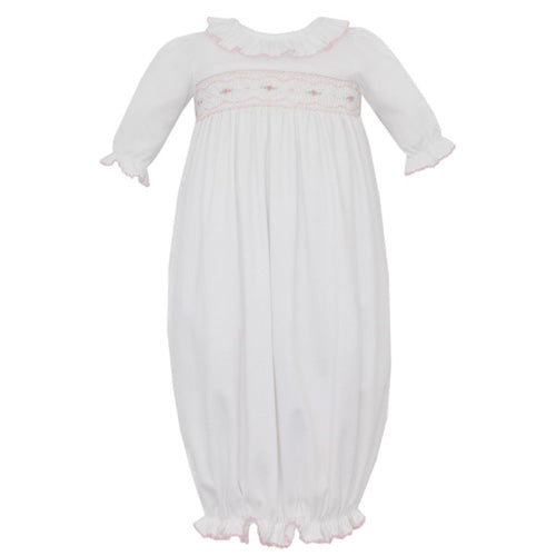Petit Bebe - Natalie White & Pink Smocked Gown
