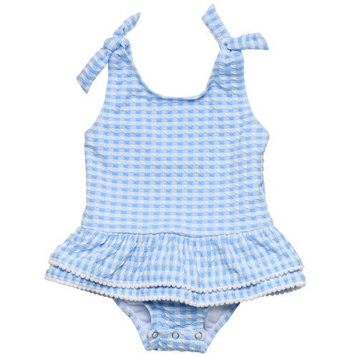 Snapper Rock Seaside Blue Gingham Ruffle Swimsuit