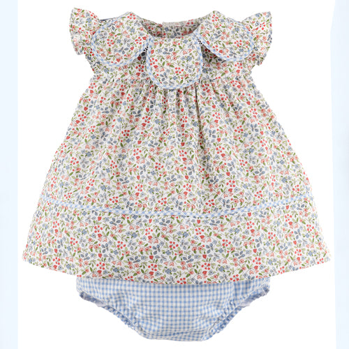 Sophie & Lucas Blue Americana Floral Petal Dress & Bloomers