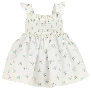 Sophie & Lucas Blue Watercolor Floral Smocked Dress