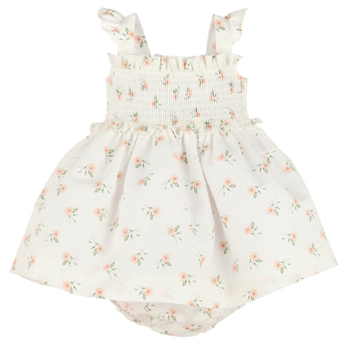 Sophie & Lucas Peach Watercolor Flora Smocked Dress & Bloomers