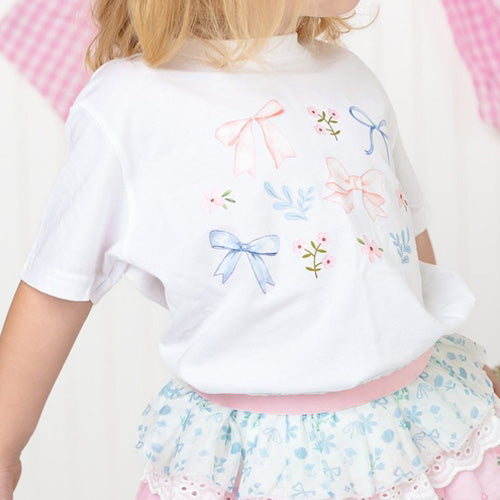 Sweet Wink Floral & Bow Watercolor Tee Shirt