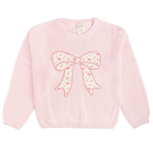 Sweet Wink Pink Cable Knit Sweater with Floral Bow