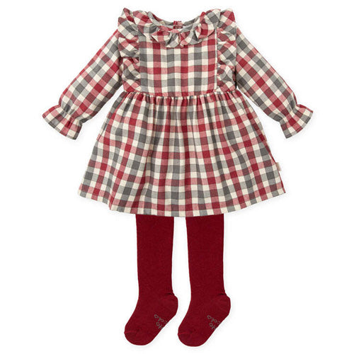 Tutto Piccolo Red & Grey Plaid Dress & Tights