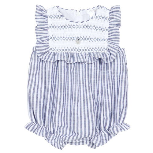 Deolinda "Mariana" Lt Navy and White Stripe Smocked Bubble