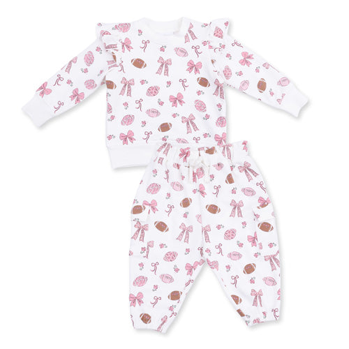 Angel Dear - Footballs & Bows Ruffle Sweatshirt Set
