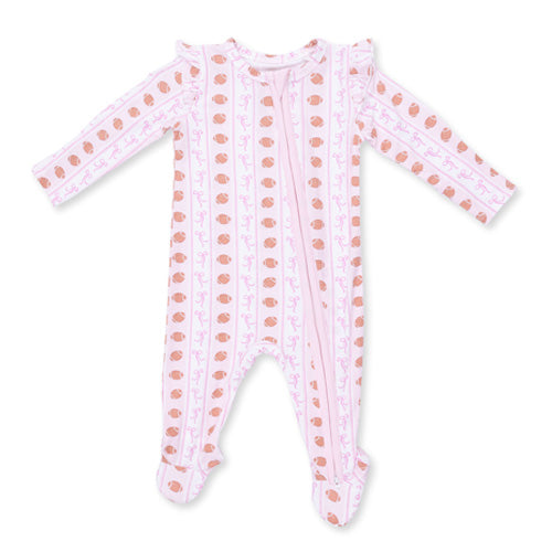Angel Dear - Football Bow Stripe Ruffle Zip Footie