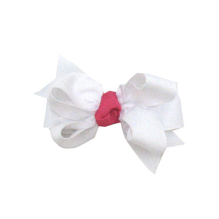 White Grosgrain Bow with Hot Pink Knot