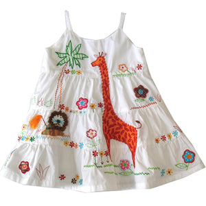 Cotton Kids Giraffe Embroidered Dress - SPECIAL ORDER