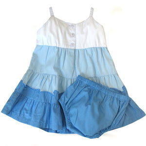 Cotton Kids Blue Tiered Beach Dress & Bloomers